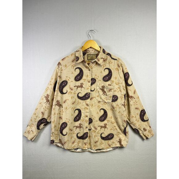 Women’s Bit & Bridle Western Horse Corduroy Shirt Button Down Large  - Picture 1 of 8